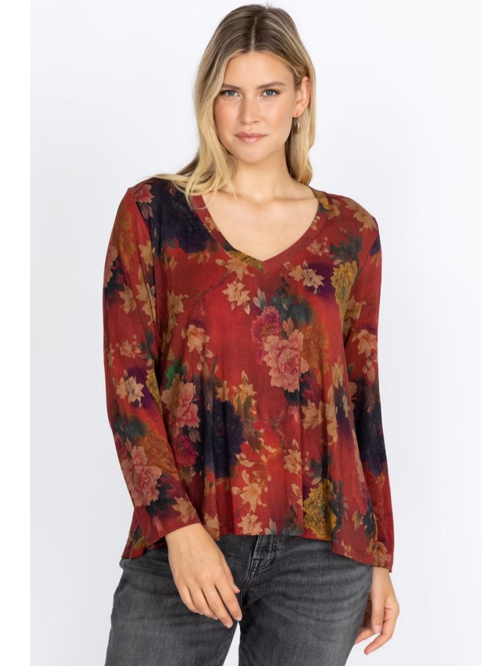 JOHNNY WAS THE JANIE FAVORITE LONG SLEEVE V-NECK SWING TEE Size XXS